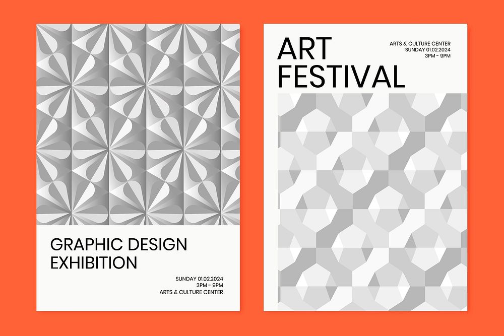 Art exhibition geometric template vector ad poster geometric modern style dual set