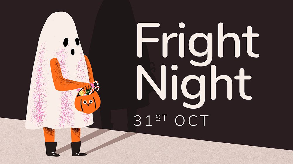 Halloween banner template vector, cute white ghost fright night theme