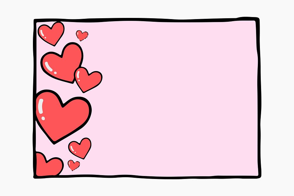 Heart doodle frame vector pink background