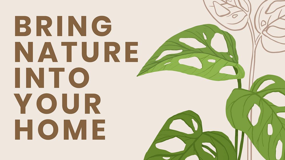 Blog banner template vector botanical background with bring nature into your home text