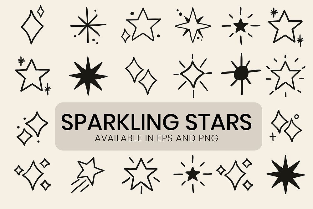 Sparkling stars vector icon set in doodle style