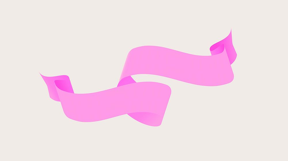 Pink ribbon banner vector, decorative label flat graphic design