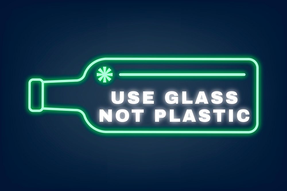 Glowing neon sign vector illustration with use glass no plastic text