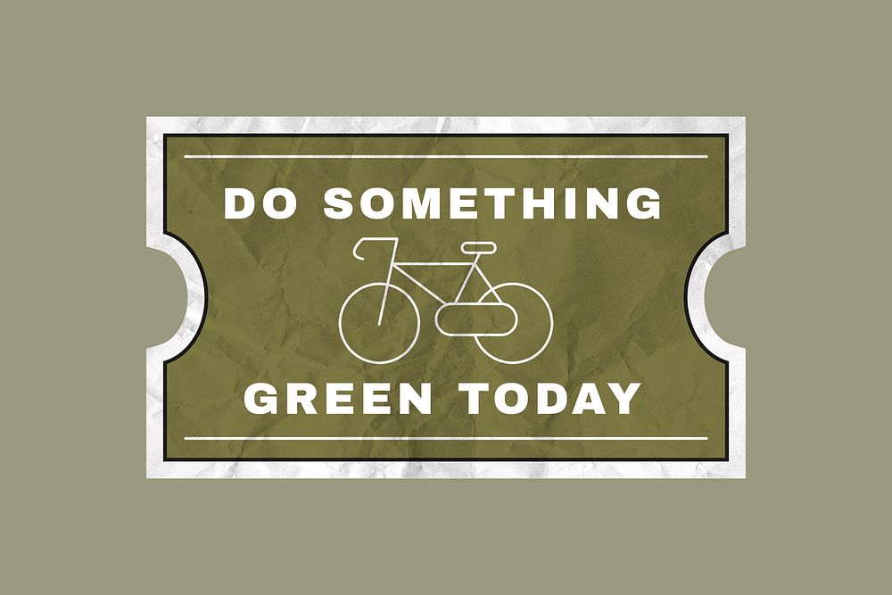 Eco transportation sticker psd illustration in crumpled paper texture, do something green today text