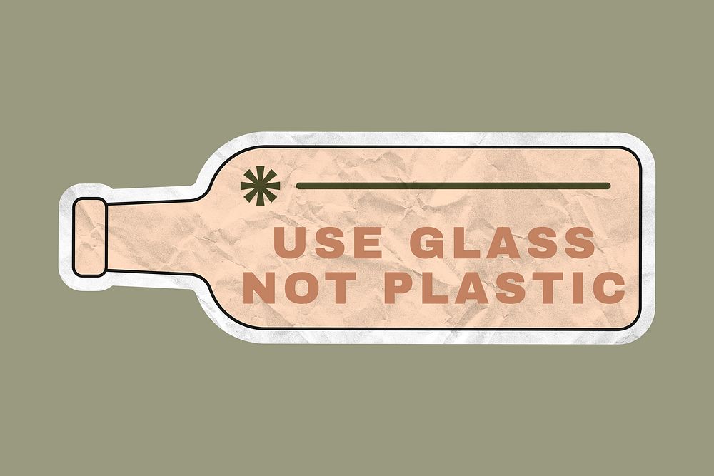 Zero waste sticker psd illustration in crumpled paper texture, use glass not plastic text