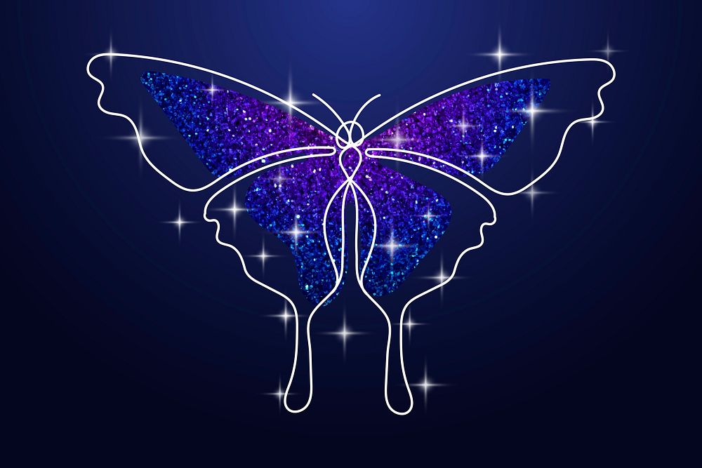Glitter butterfly sticker, violet colorful aesthetic vector animal illustration