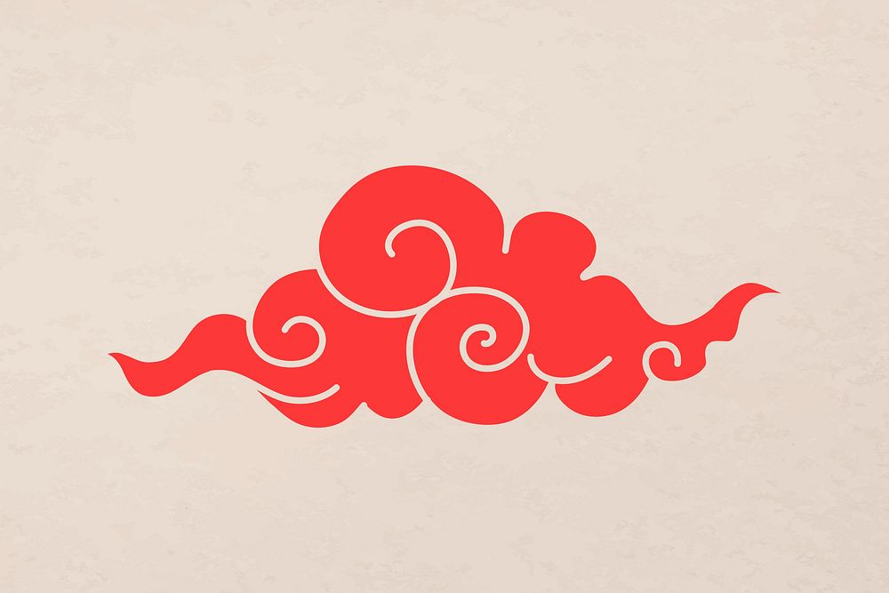 Oriental cloud sticker, red Chinese design clipart vector