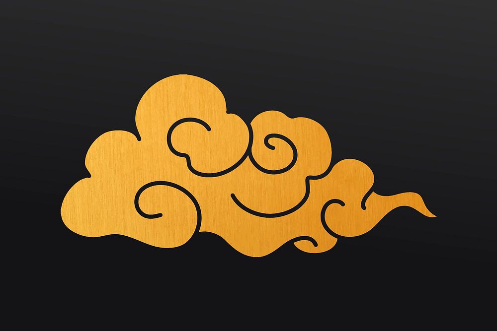 Gold cloud desktop wallpaper, Japanese oriental printable clipart vector