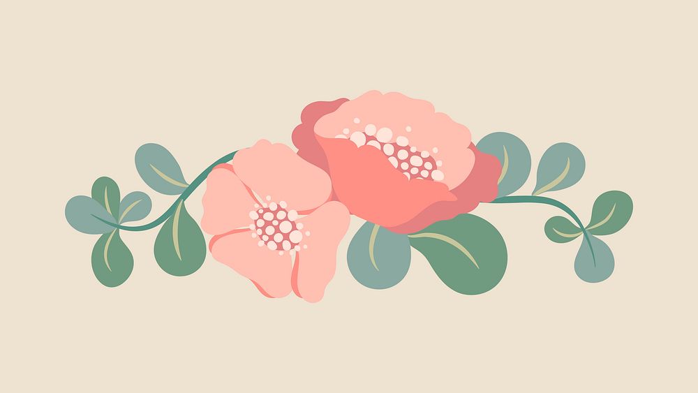 Flower divider, pink flat design sticker vector illustration