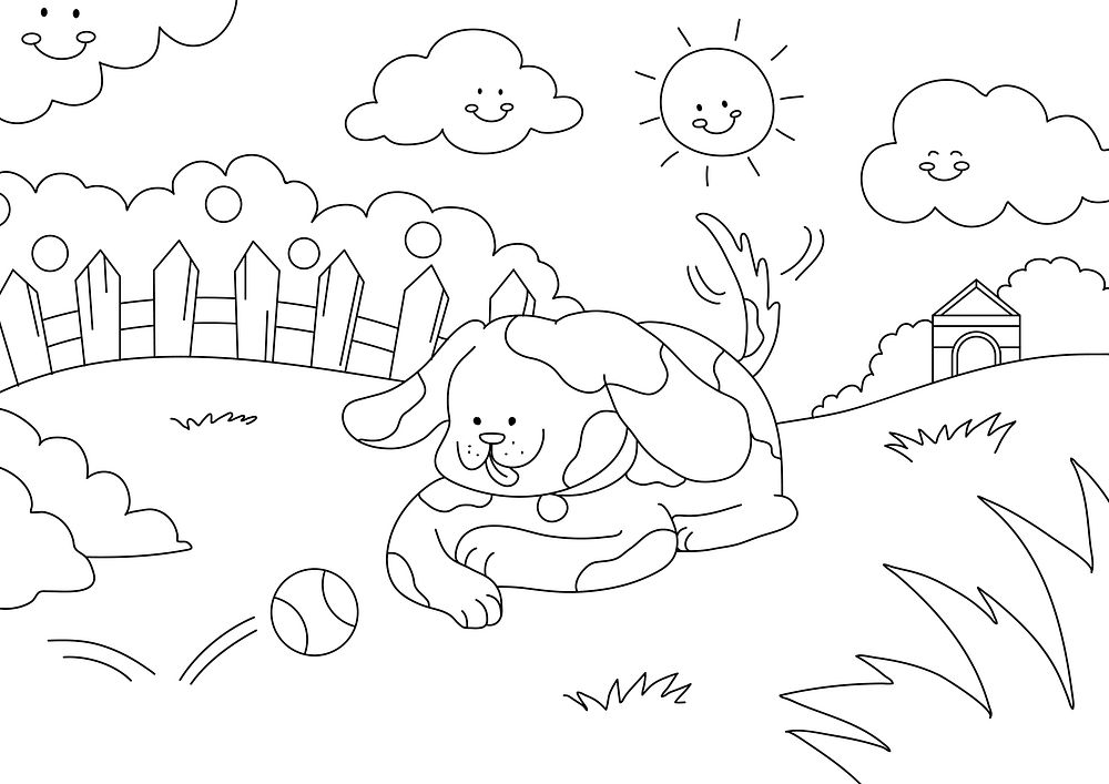 Dog kids coloring page vector, blank printable design for children to fill in