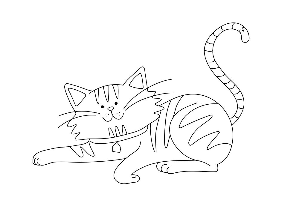 Cat kids coloring page vector, blank printable design for children to fill in
