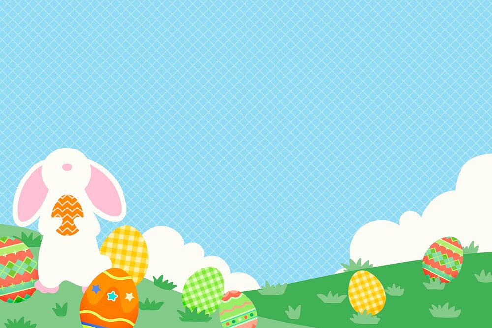 Happy Easter background, blue bunny border in cute design psd