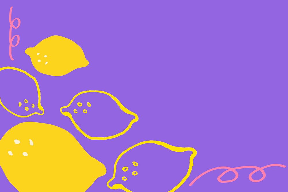 Cute lemon background, purple fruit doodle border psd
