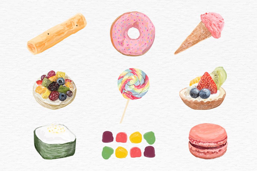 Sweet desserts psd watercolor collection