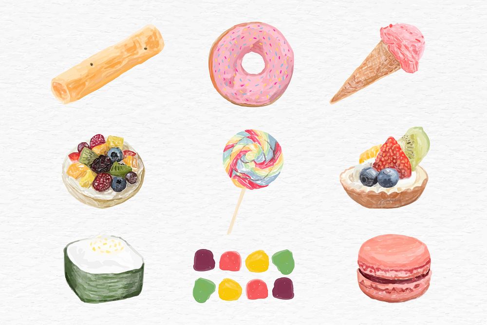 Sweet desserts vector watercolor collection