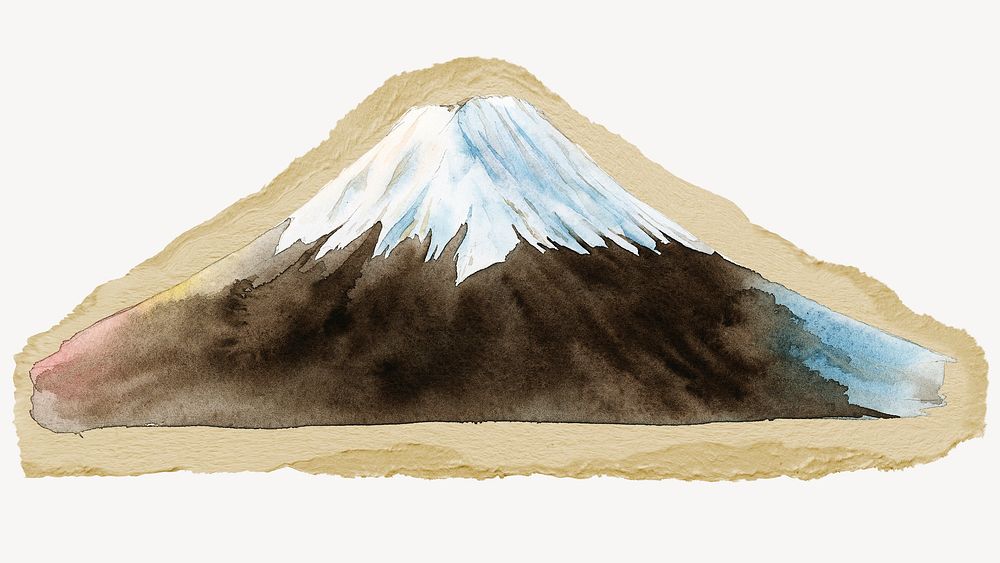 Fuji mountain, ripped paper collage element