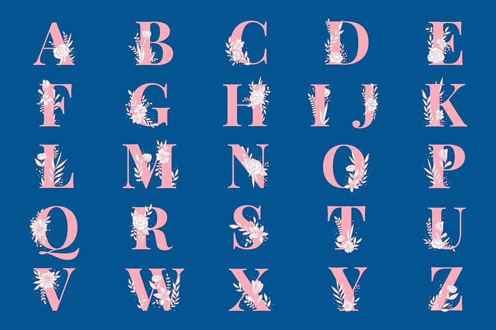 Floral alphabet font typography psd set