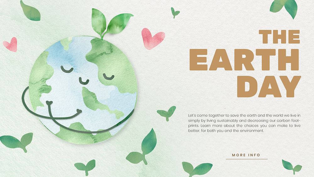 Editable environment presentation template psd with the earth day text in watercolor