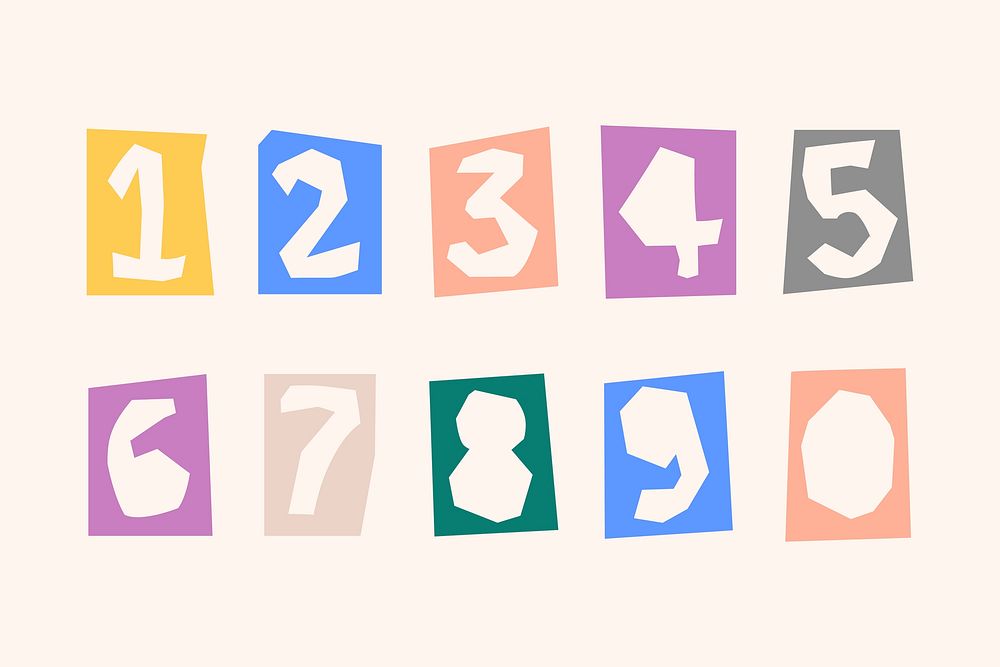 Number paper cut typography kids vector set