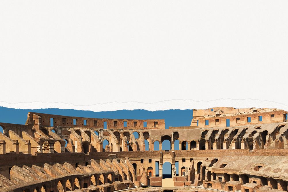 Aesthetic Colosseum background, ripped paper, famous Italy landmark border