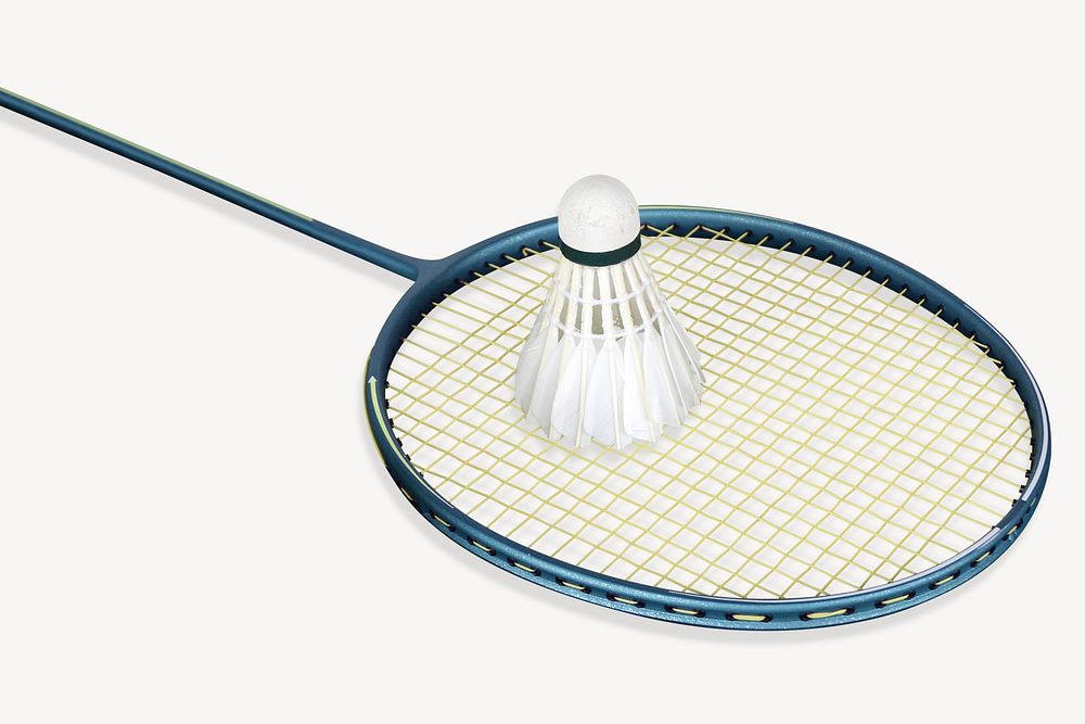 Badminton racket, shuttlecock, sports equipment isolated image psd