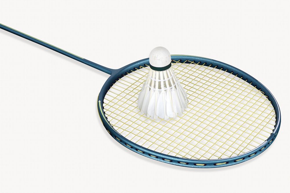 Badminton racket, shuttlecock, sports equipment isolated image