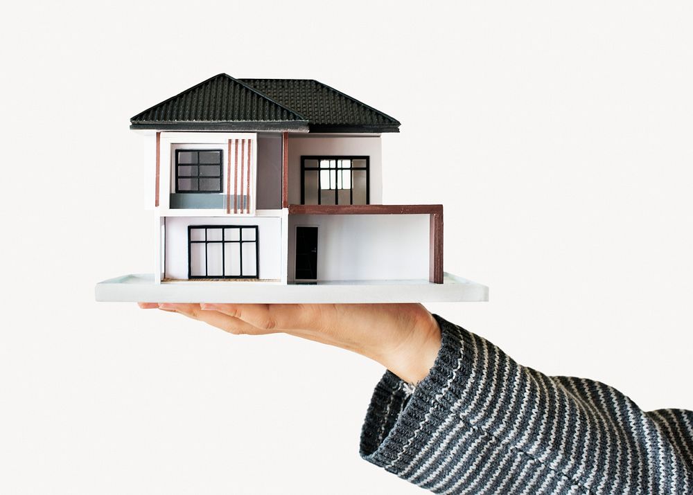 Hand presenting house, real estate isolated image