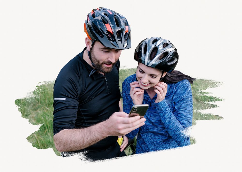 Cyclists checking the route on a phone image element