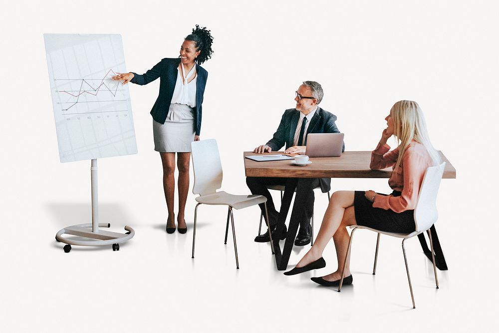 Businesswoman presenting business plan in meeting photo psd