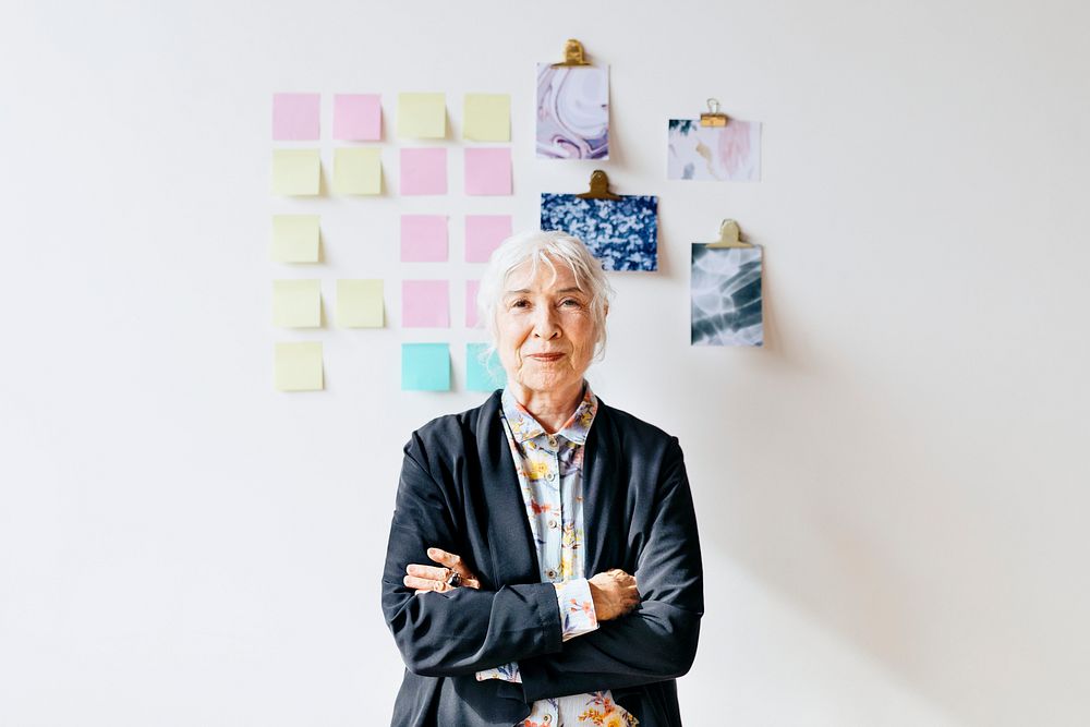 Cheerful senior woman in a studio shoot