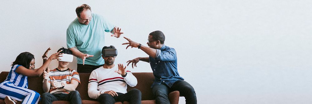 Diverse people experiencing a VR headset