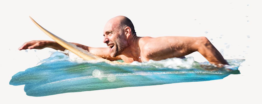 Surfing man photo on white background