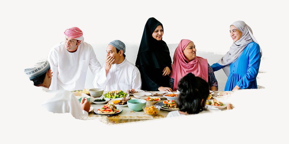 Middle Eastern Suhoor or Iftar meal collage element psd