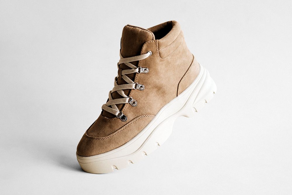 Brown hiking boots mockup sneakers