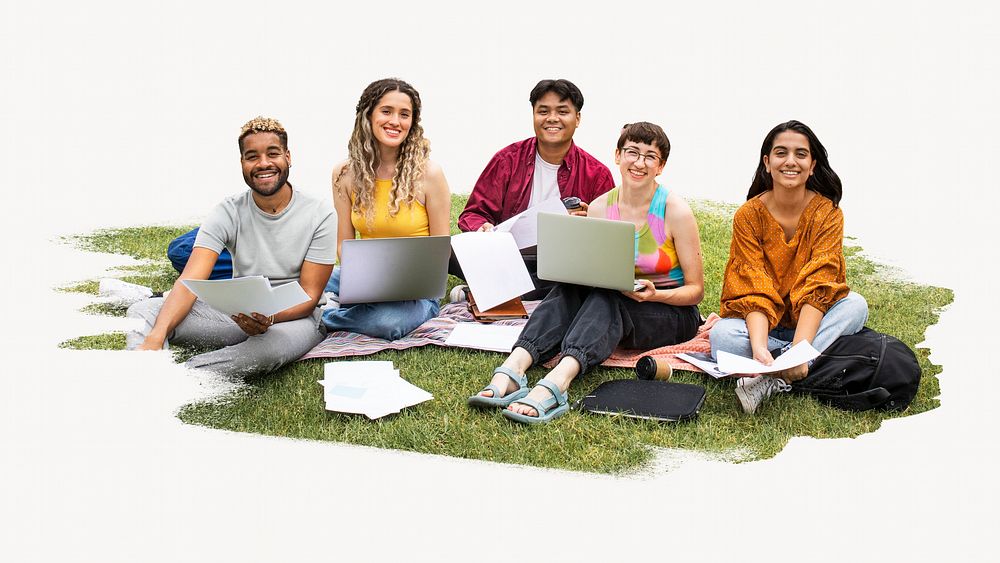 College students working together in the park image element