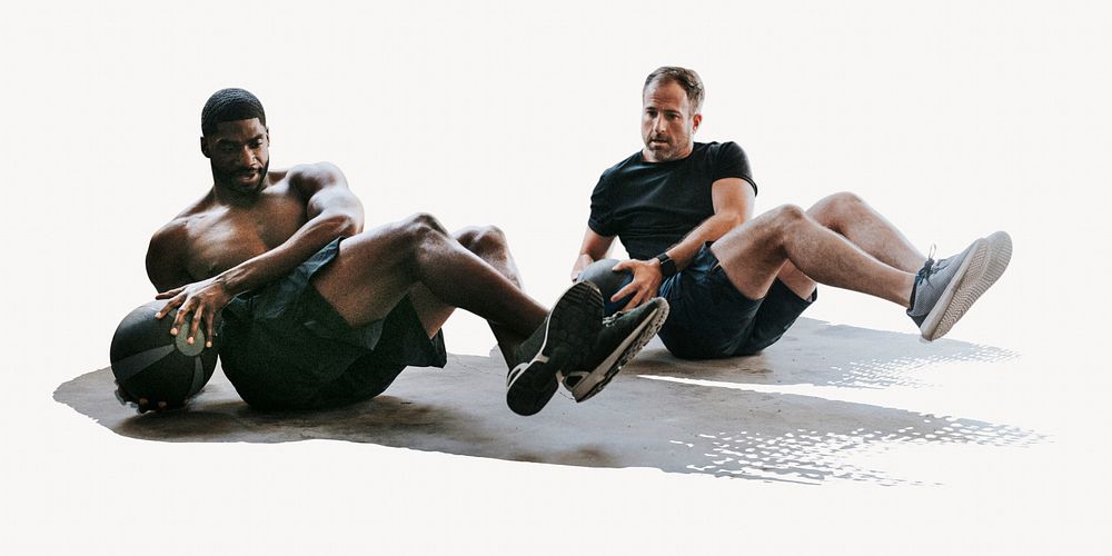 Men exercising photo on white background