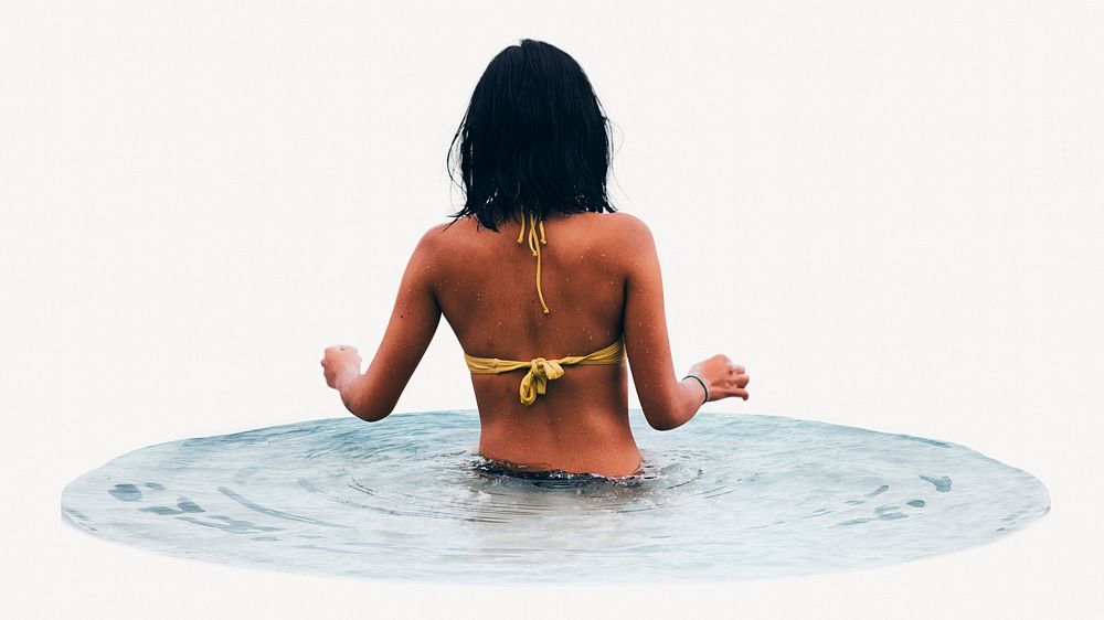 Woman in bikini photo on white background