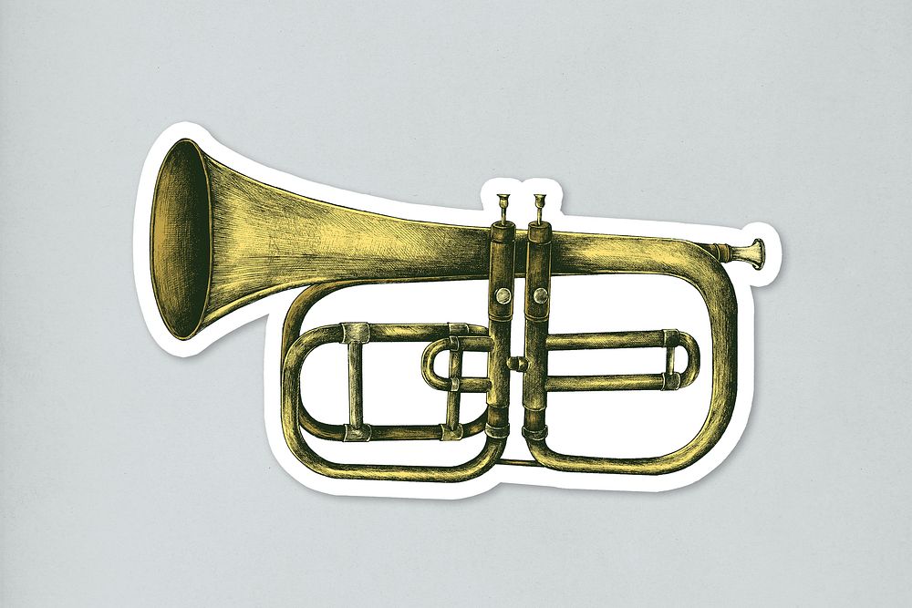Hand drawn brass trumpet sticker