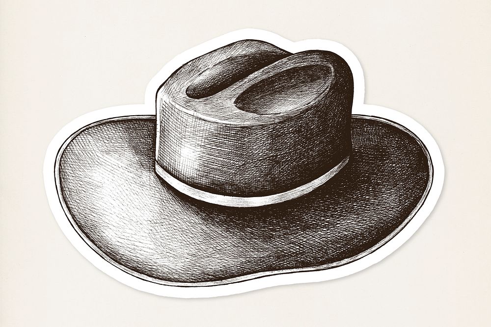 Hand drawn sun hat sticker on cream background