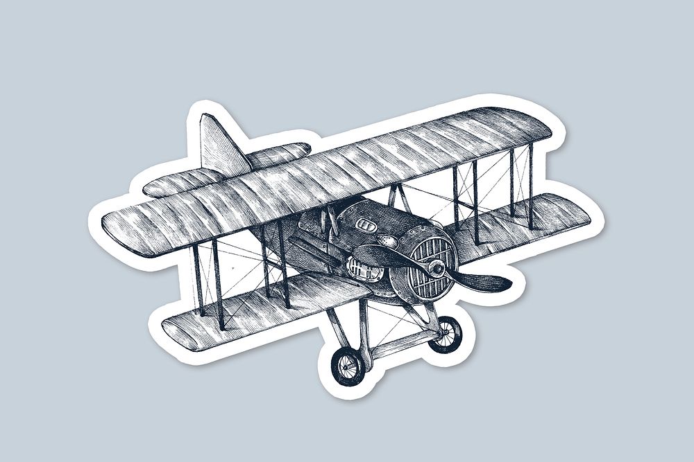 Hand drawn biplane sticker overlay design element 