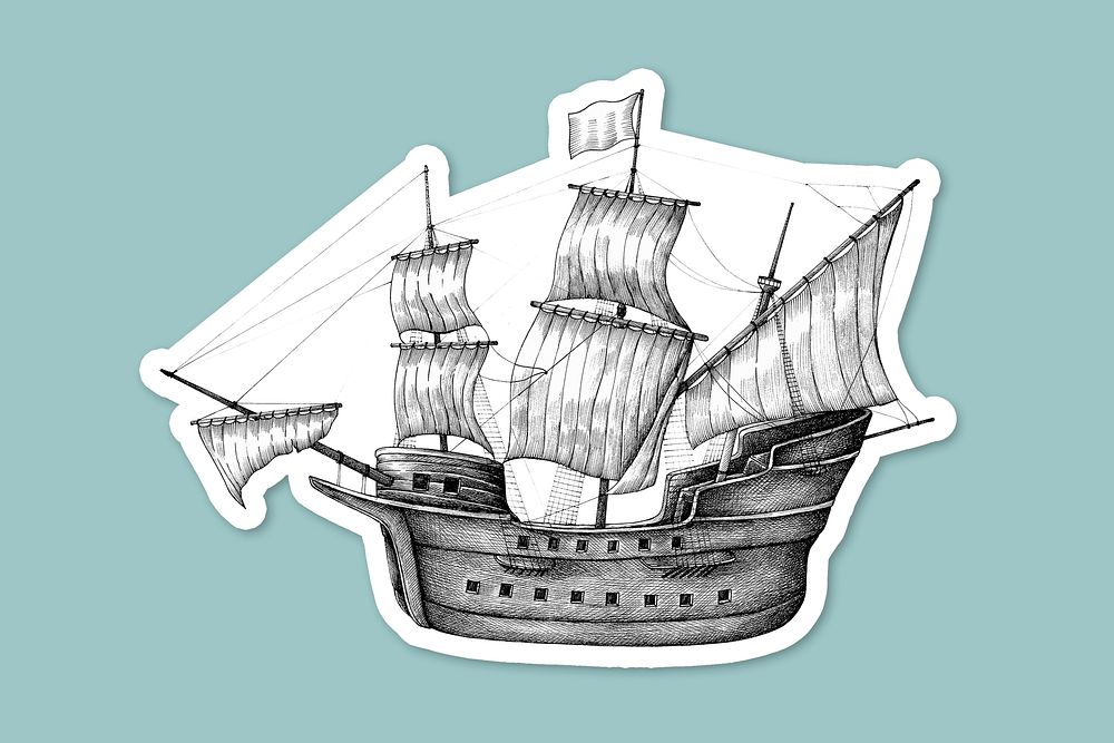 Hand drawn sailboat sticker overlay design element