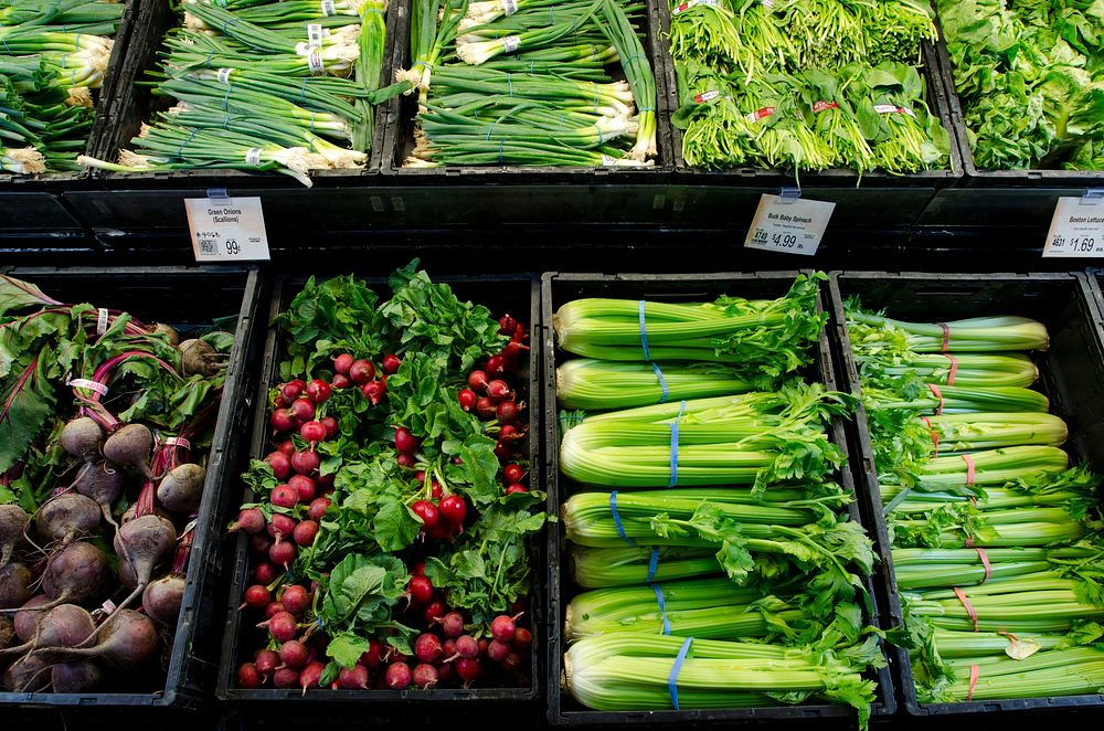 Leafy green produce at a grocery store in Fairfax, Virginia, on March 3, 2011. USDA Photo by Lance Cheung. Original public…
