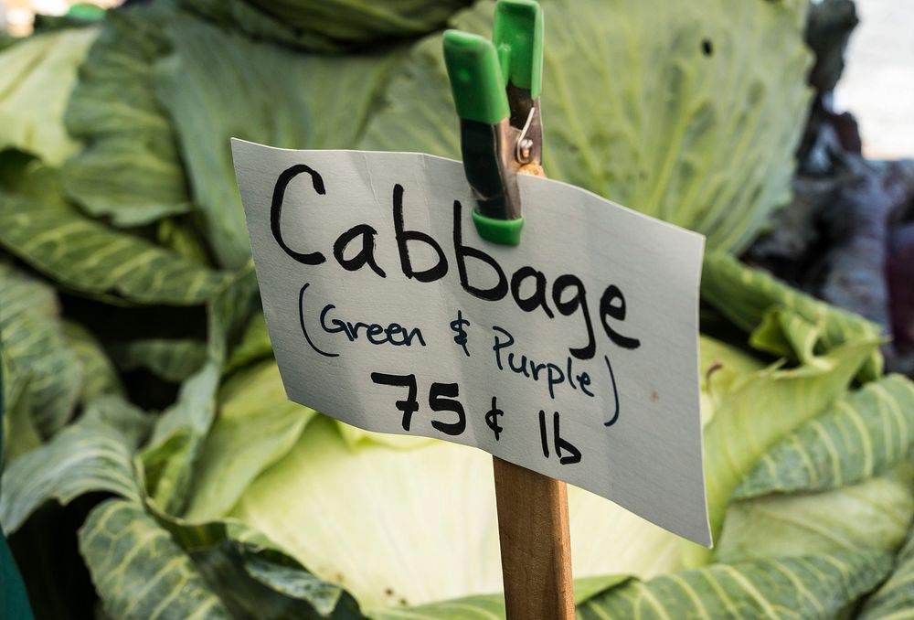 Winter cabbage for sale at Jack London Square, in Oakland, CA, on Sunday, March 2, 2014. USDA photo by Lance Cheung..…