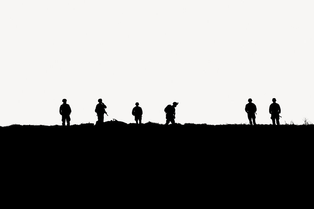 Soldiers on land silhouette border psd