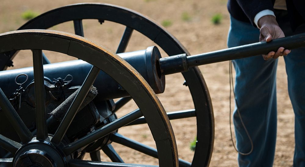 A Civil War era cannon is loaded and fired by Oklahoma Historical Society’s, Ft. Gibson Historic Society staff member Omar…