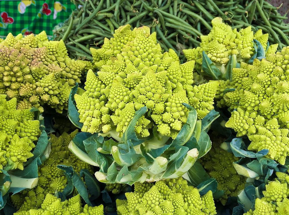 Romanesco broccoli and beans at the Jack London Square Farmers' Market in Oakland, CA, on Sunday, August 9, 2015. USDA photo…