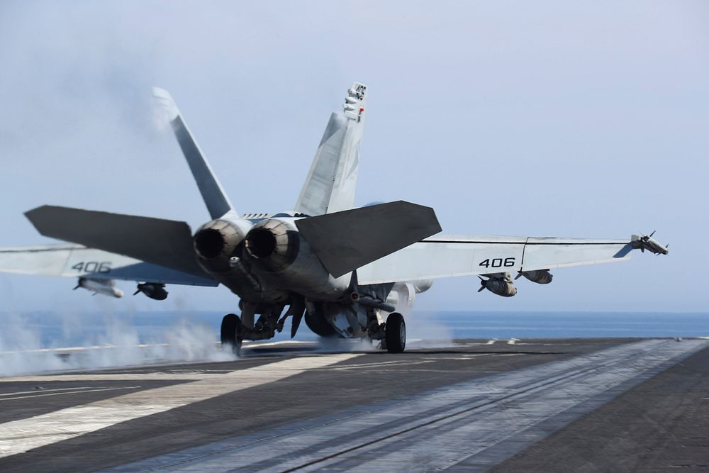 MEDITERRANEAN SEA (May 17, 2018) An F/A-18E Super Hornet, assigned to the &ldquo;Sunliners&rdquo; of Strike Fighter Squadron…