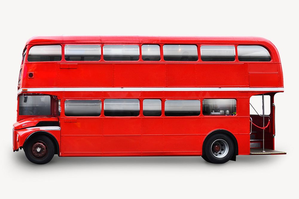 Double decker bus sticker, vehicle isolated image psd
