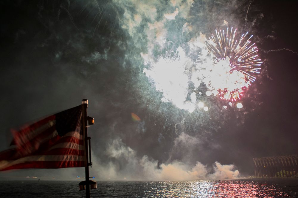 The fireworks for the Marquette, Mich. show were launched from a three-bay barge constructed by the 1347th MRBC, Army…