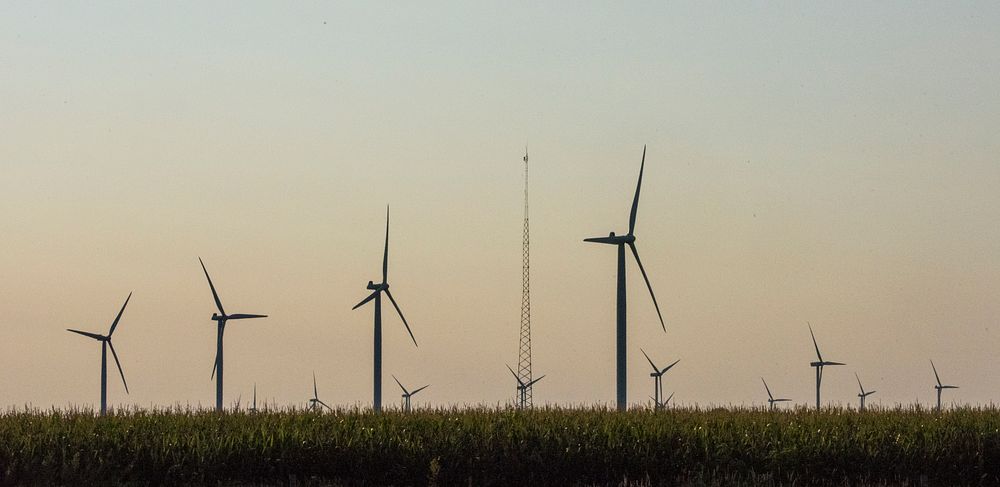 Wind turbines seen from an Iowa highway during U.S. Secretary of Agriculture Sonny Perdue's five-state rural tour, featuring…